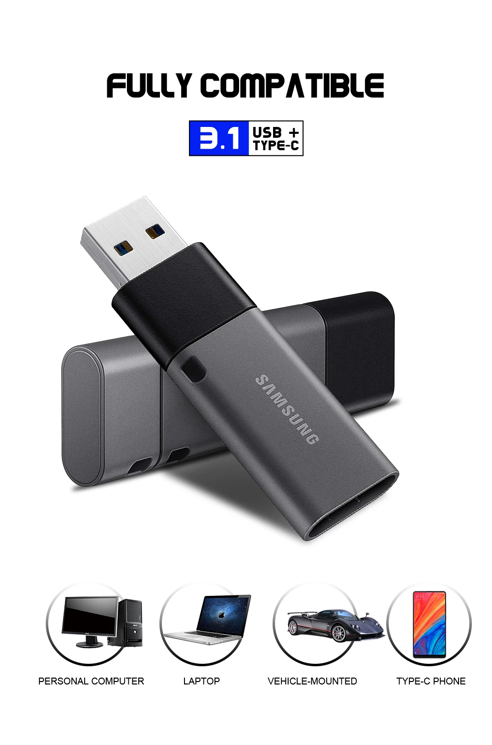 SAMSUNG USB3.1 флеш-накопитель DUO Plus 32 Гб 64 Гб 128 ГБ 256 ГБ флеш-накопитель Тип C/Тип-а двойной интерфейс флешки карта памяти OTG