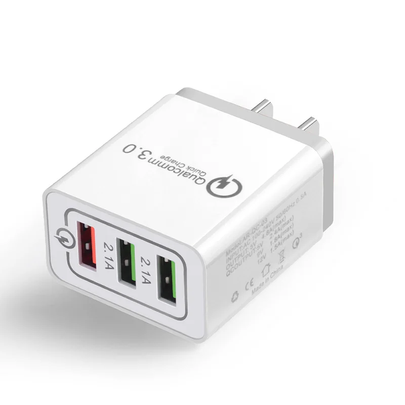 100PCS Fast Quick Usb Wall Travel Charger QC 3.0 Three Usb Ports SmartPhone Chargers US&EU Fast Charging By Free DHL