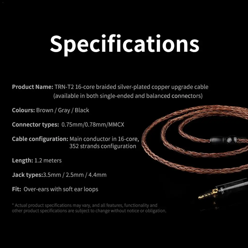 TRN T2 16 ядро посеребренные HiFi наушники Модернизированный кабель мягкий ручной кабель