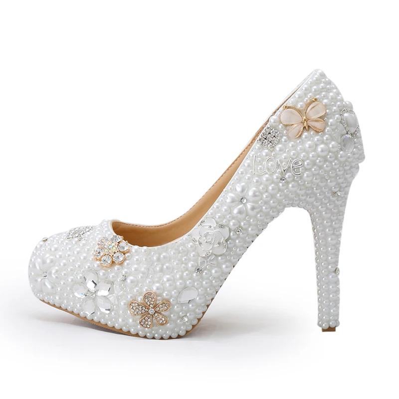 Роскошные свадебные туфли ручной работы белые классические|pearl wedding shoe|wedding shoes