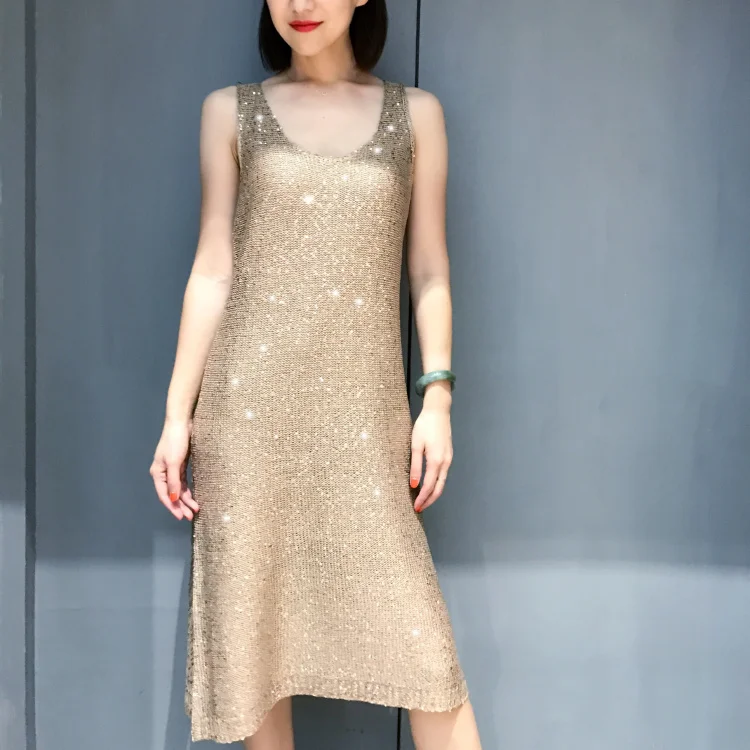 Cakucool женское летнее вязаное платье с блестками, облегающее, Vestido, сексуальное, с большим круглым вырезом, без рукавов, повседневное платье, шикарные вечерние Клубное длинное платье