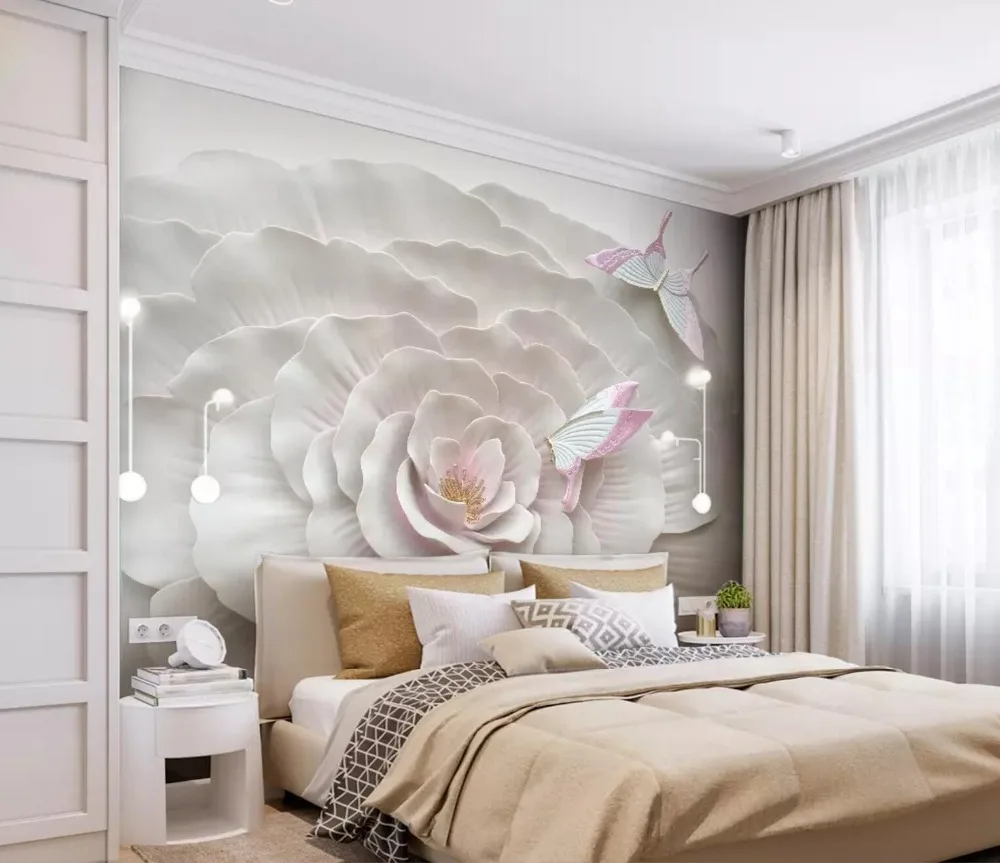 

[Self-Adhesive] 3D Butterfly White Flower 5 Wall Paper mural Wall Print Decal Wall Murals
