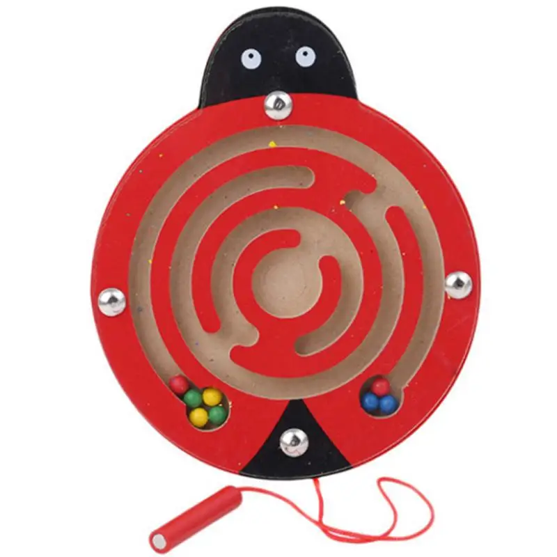Детский деревянный мультяшный круглый трек с бусинами магнитные ручки