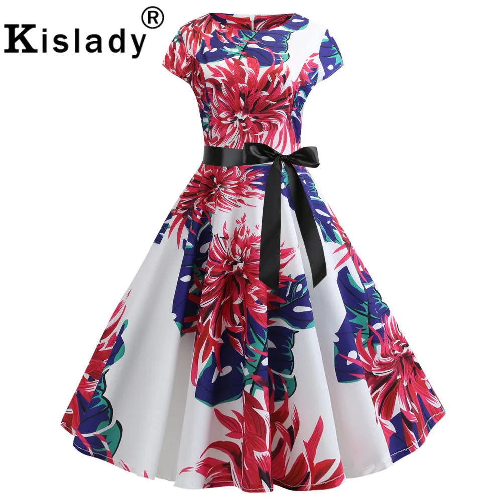 Женское винтажное платье в стиле рокабилли черное с цветочным принтом коротким