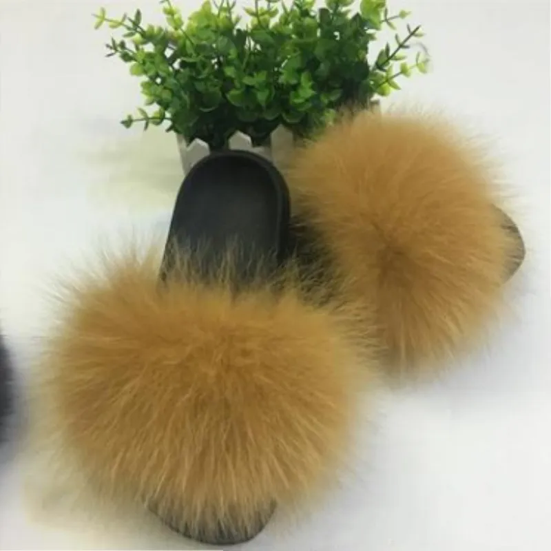 26 colors Fox Hair Slippers Women Fur Home Fluffy Sliders Plush Furry Summer Flats Sweet Ladies Shoes Size 45 Cute Pantufas | Обувь