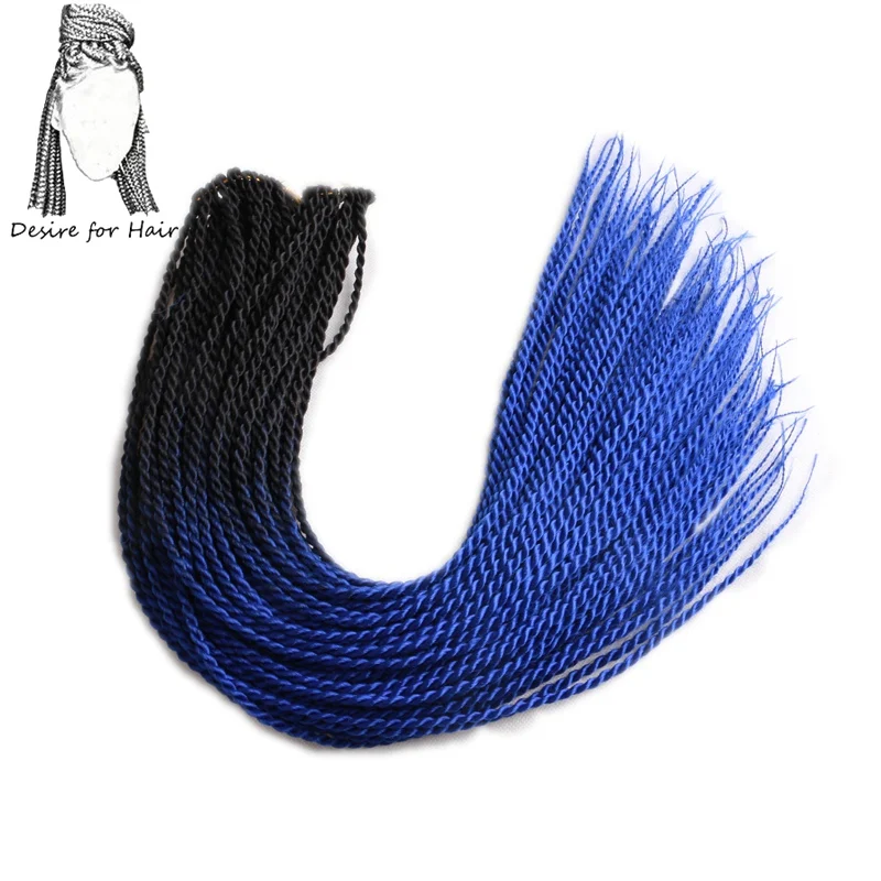 T1B/фиолетовый Desire for hair 24 дюйма, 100 г, 24-30 прядей в упаковке, синтетические, ombre, голубой, сиреневый цвет, предварительно вязанные, 2X Сенегальские скрученные косички - Цвет: T1B/фиолетовый