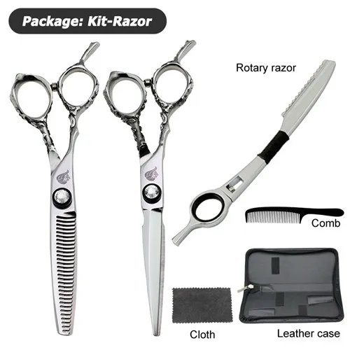 kit-rotary razor univinlions 6" left handed hairdressing scissors left hand hair scissors for salon barber left cutting lefty thinning shears - Цвет: kit-rotary razor