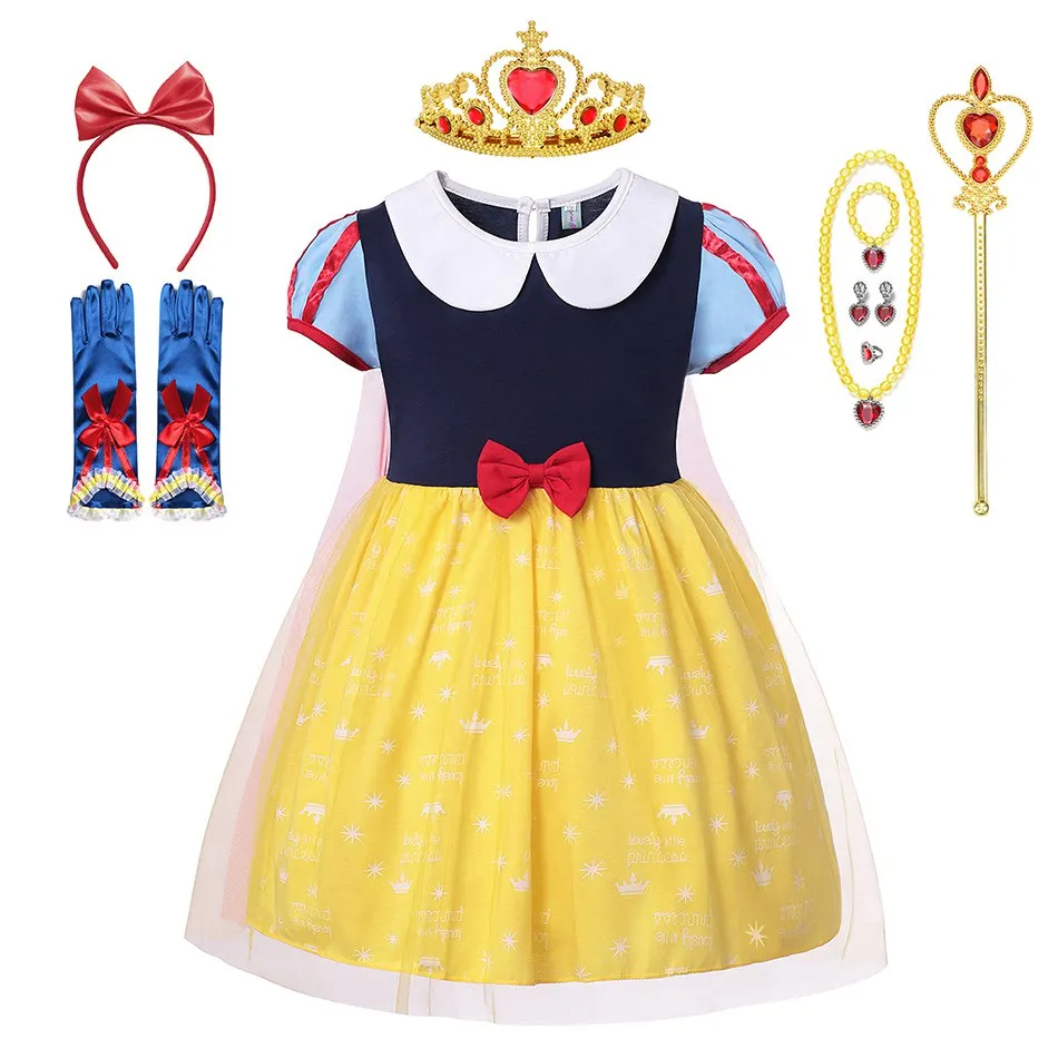 Dress D2 Нарядное платье Белоснежки для девочек; детское летнее Очаровательное платье Анны, Рапунцель, Золушки, Авроры, русалки; праздничный костюм на Хэллоуин - Цвет: Dress D2