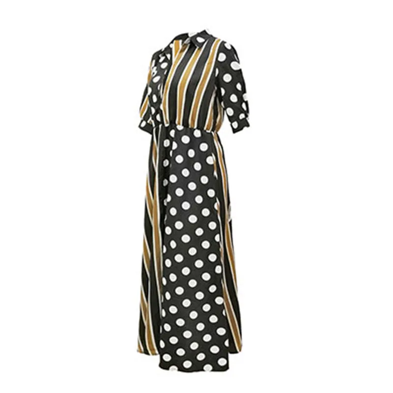 Женское платье Bobo с длинным рукавом в полоску горошек цветным блоком сексуальное