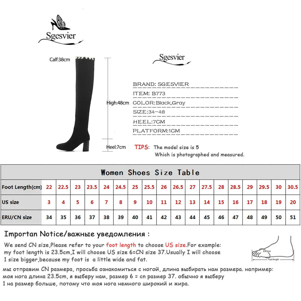 

Sgesvier Over The Knee High Knight Boots Female Block High Heel Bead Crystal Ladies Shoes Winter Flock Riding Long Botas B773