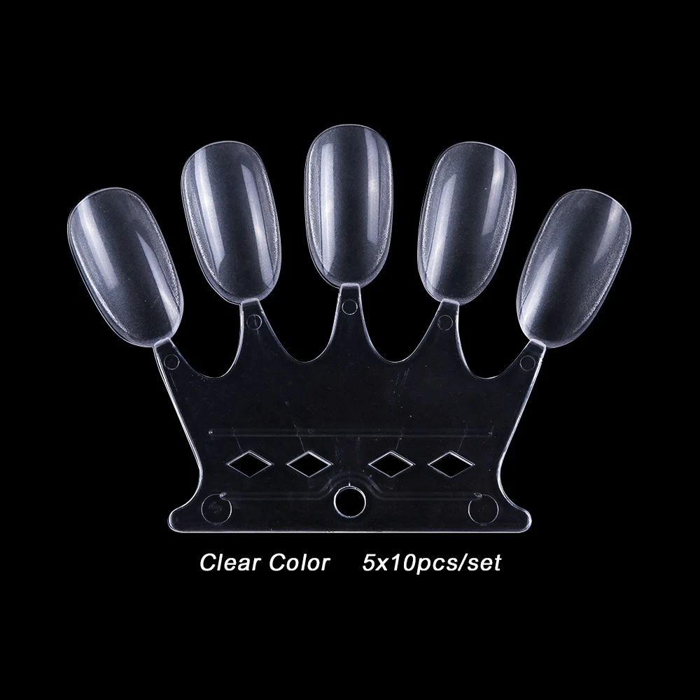Clear 5*10 шт. Набор накладных насадок для ногтей круглой формы прозрачный натуральный черный белый искусственный наконечник практичный гель для ногтей цветная карта дисплей инструмент LA767-1 - Цвет: Clear