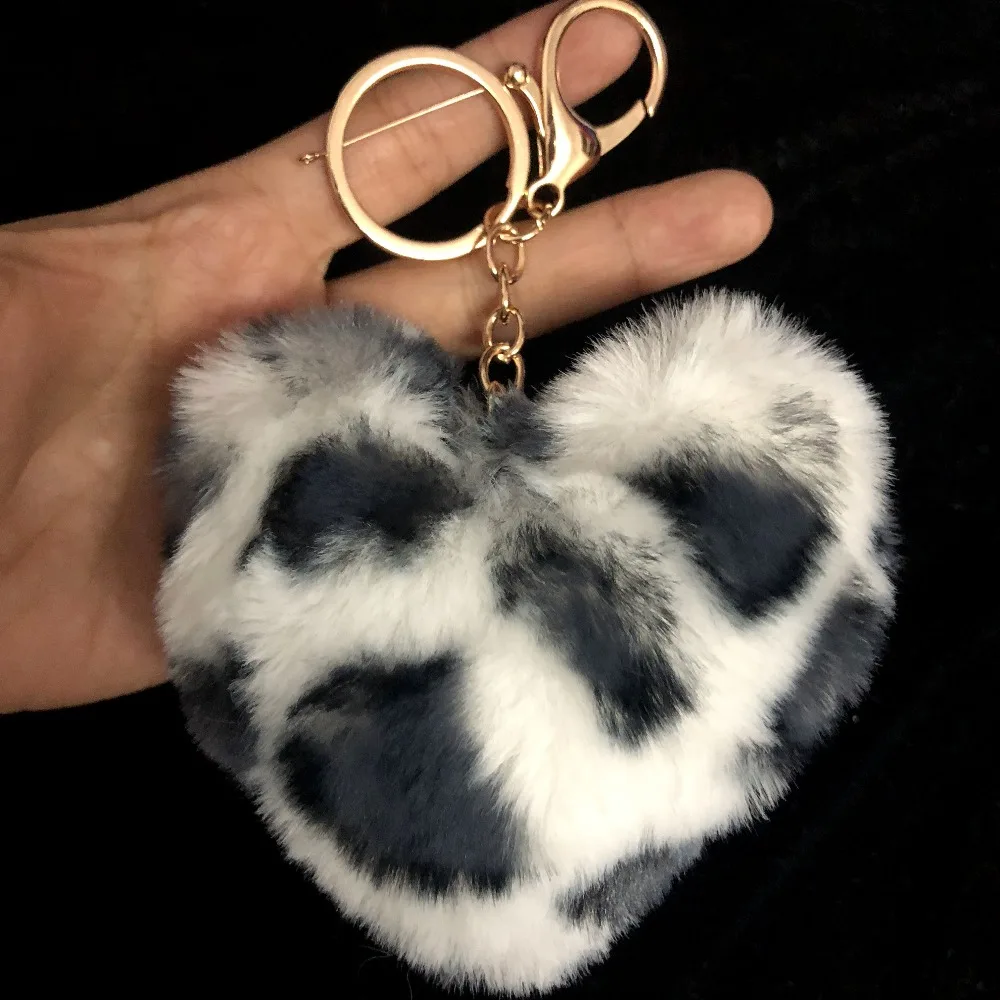 Леопардовый принт в форме сердца помпон брелок на ключи для рукоделия вешалка