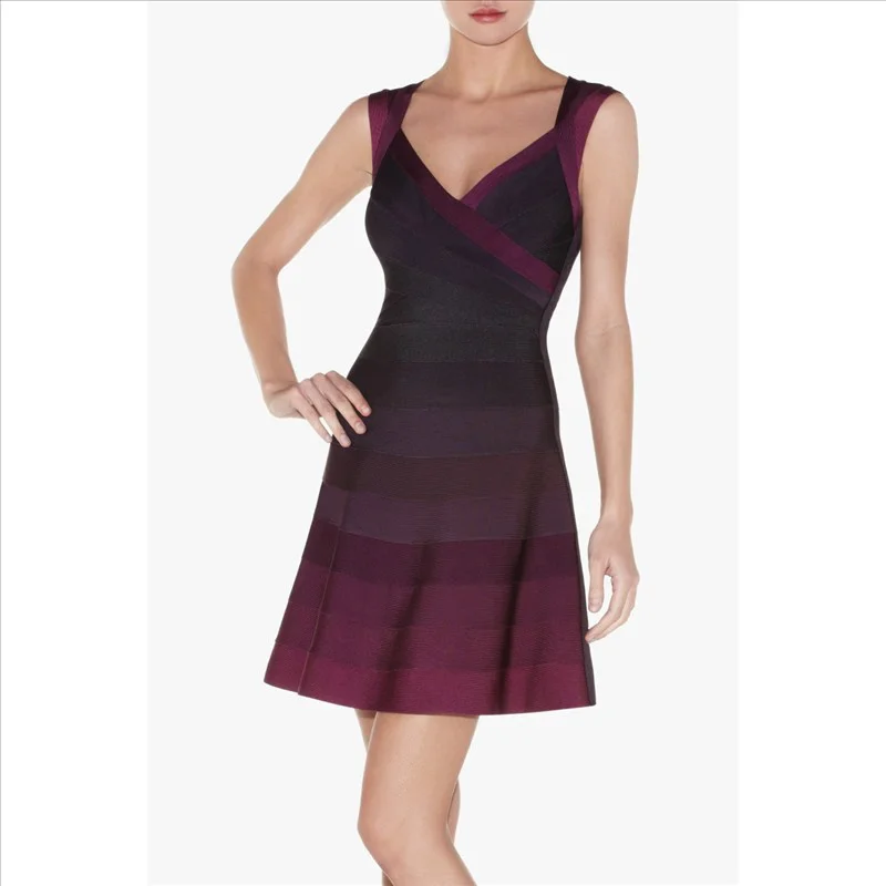 H L Silk Purple V neck Women's Celebrity A Line Bandage Dress Evening Party Elegant Dresses|Женские платья| |