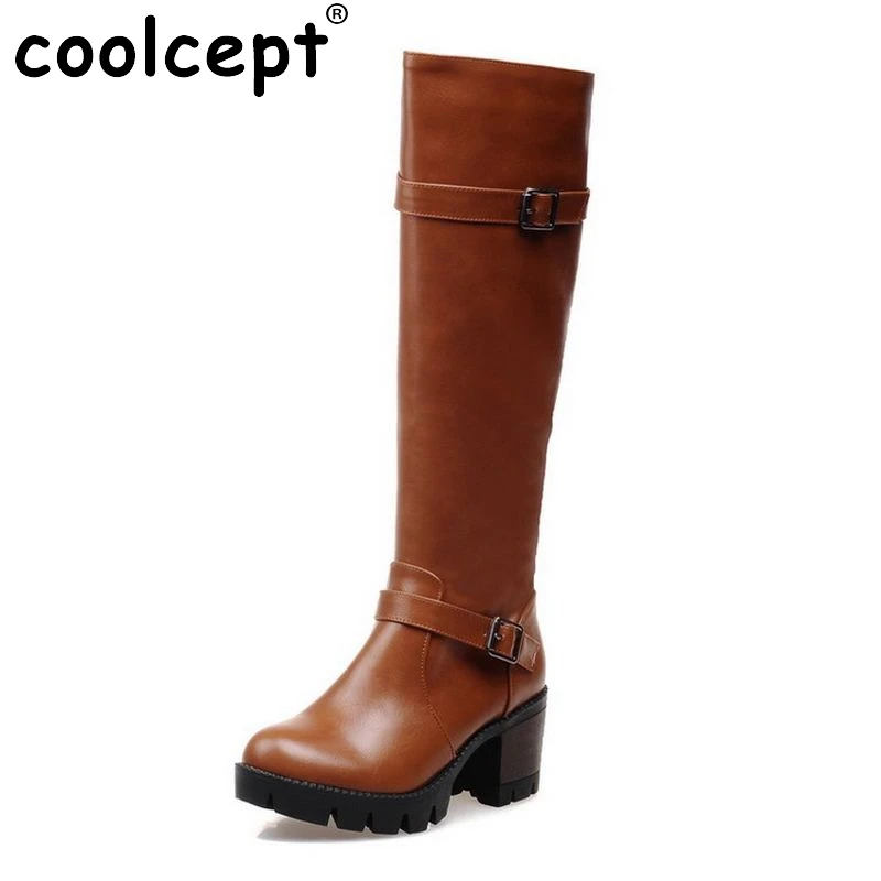 Женские сапоги выше колена на высоком каблуке модные зимние теплые