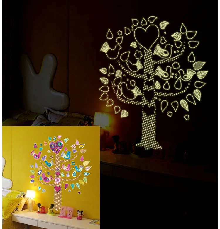 New Arrival DIY Flower Bird Tree Luminous Fluorescence Wall Stickers kids room home decor wall decals ABQ9617 Free shipping | Дом и сад
