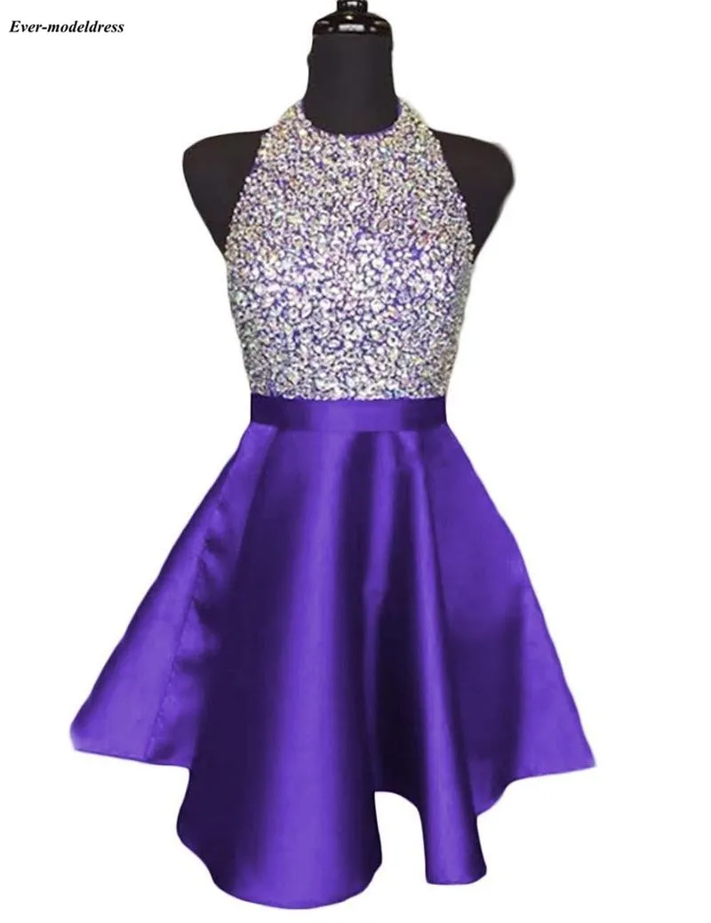 Royal Blue Sparkly Graduation Dresses Halter Backless Beading Short Homecoming Party Dresses vestido de formatura - Цвет: same as picture