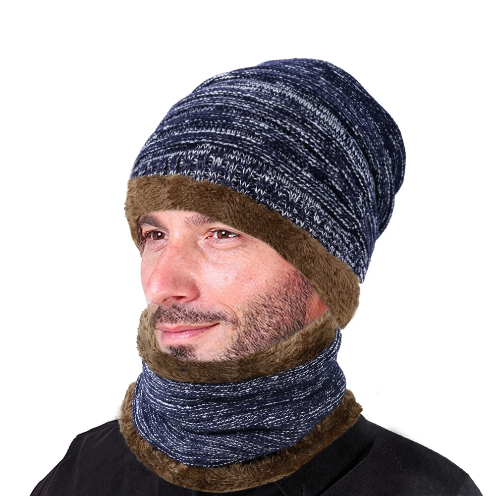 Для женщин мужчин 2 шт. теплая вязаная шапка с круг шарф зимой Кепки шапочки Skullies