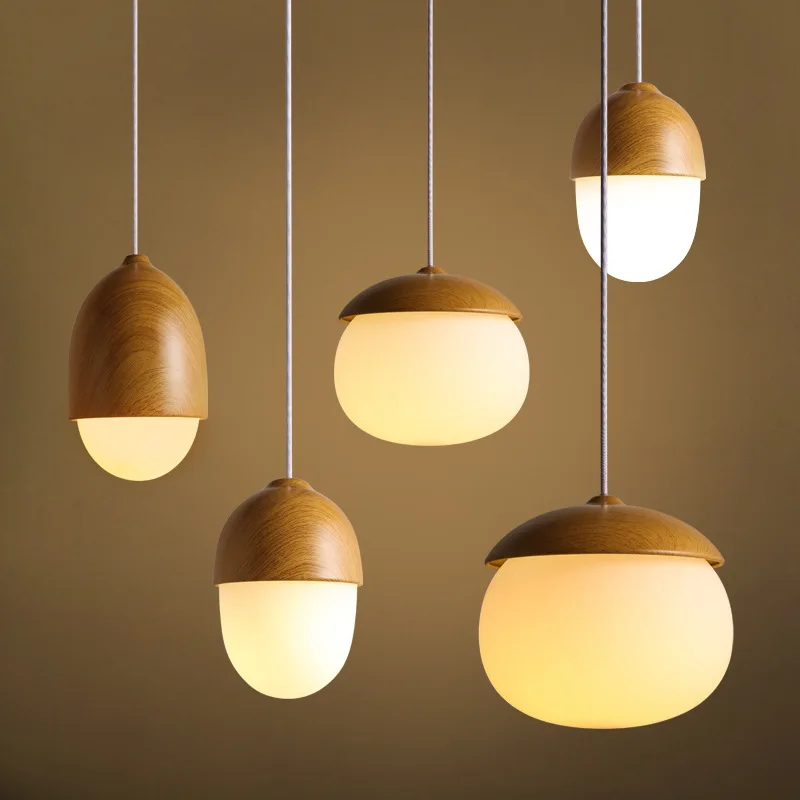 Creative Imitation Wood Nut Pendant Lamp Light Modern Glass Iron Suspension Ceiling Hanging E27 Luminaire Lighting Fixture | Лампы и