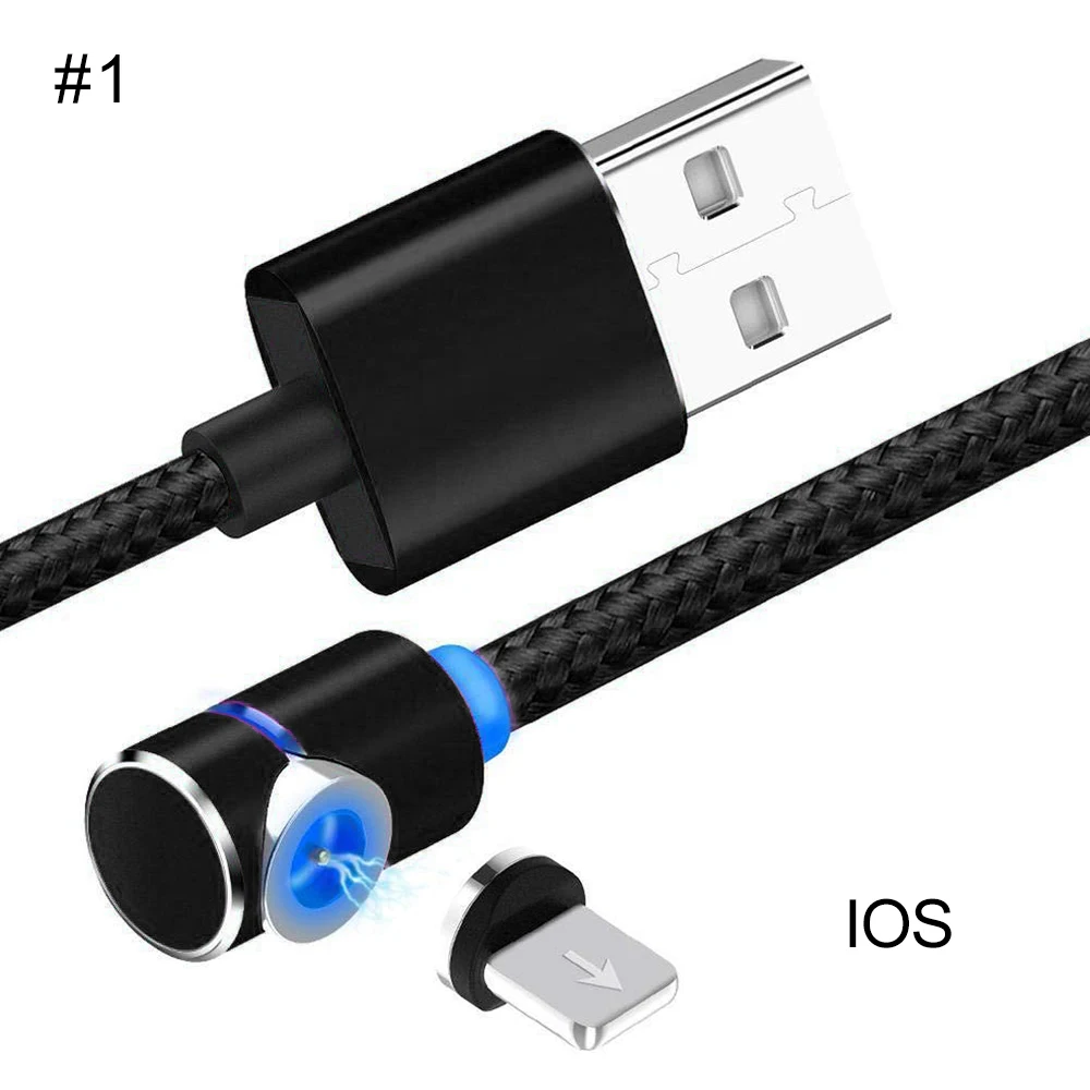 For iphone black Магнитный зарядный кабель, 90 градусов светодиодный кабель для iPhone X XS XR 8 7 6 Plus и Micro USB кабель и usb type-C USB C кабель для xiaomi - Цвет: For iphone black