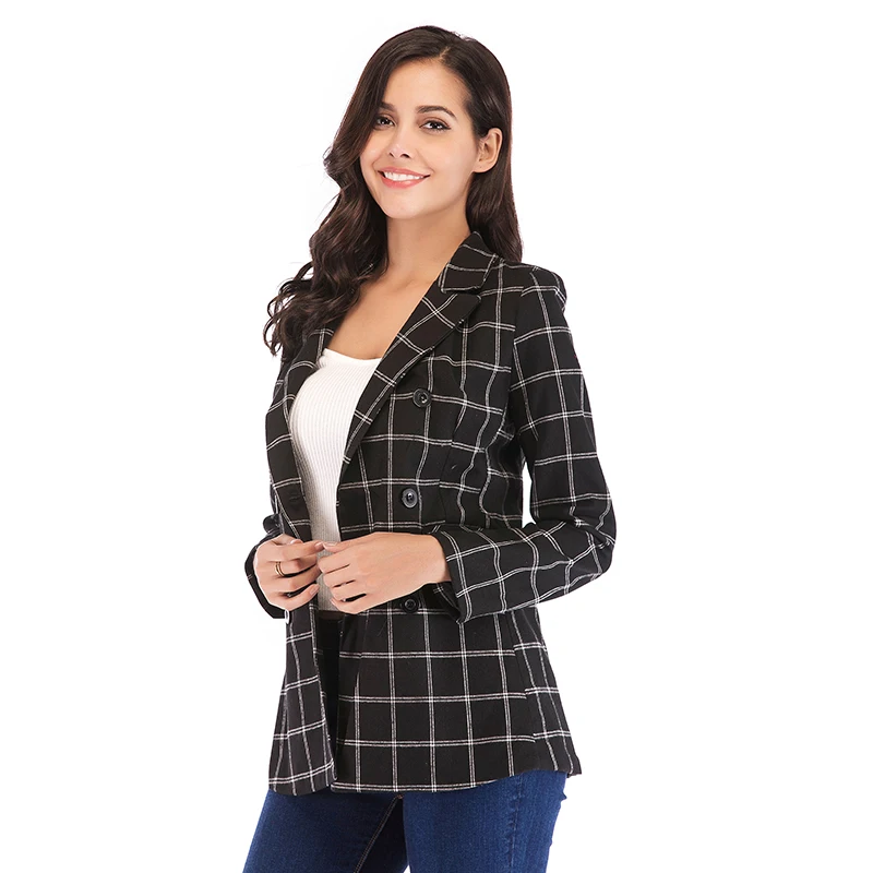 Vangull женский клетчатый Блейзер сезон весна осень длинный рукав двубортный тонкий