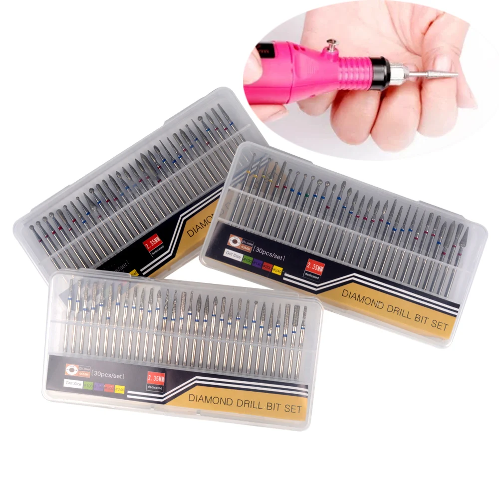 30 шт./компл. алмазные сверла для ногтей Гель-лак удаления фреза электрической