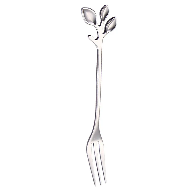 Silver Fork Кухонные аксессуары, креативные рождественские ложки, вилки, ветки, ложки в виде листьев, вилка из нержавеющей стали, кофейная ложка, рождественский подарок - Цвет: Silver Fork