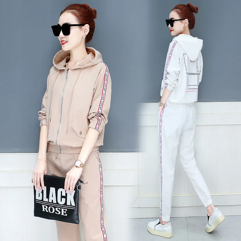 

spring and autumn new leisure suit hooded top trousers two-piece clothing set student uniform Korean fashion women hoodies S-3XL