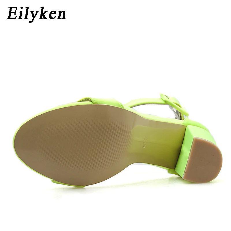 Eilyken; Новинка года; женские босоножки; цвет красный, зеленый; Туфли на квадратном каблуке с ремешком и пряжкой; пикантные босоножки на высоком каблуке с открытым носком; повседневная обувь; Размеры 35-42