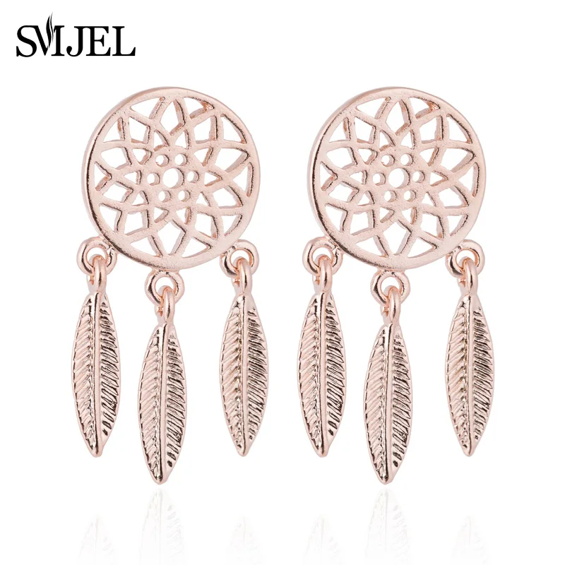 SMJEL новые металлические серьги Ловец снов Для женщин кисточки этнические перья