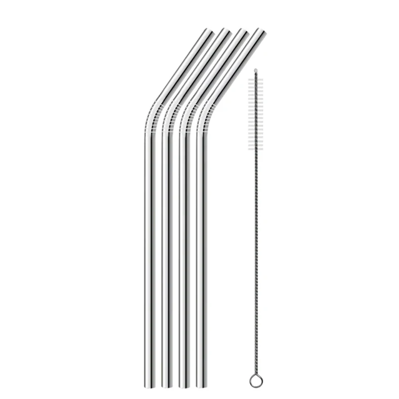4 Bent Straws Set Многоразовая Питьевая солома из нержавеющей стали солома изогнутая прямая металлическая Питьевая солома Набор кружек трубочка для коктейля вечерние барные аксессуары - Цвет: 4 Bent Straws Set