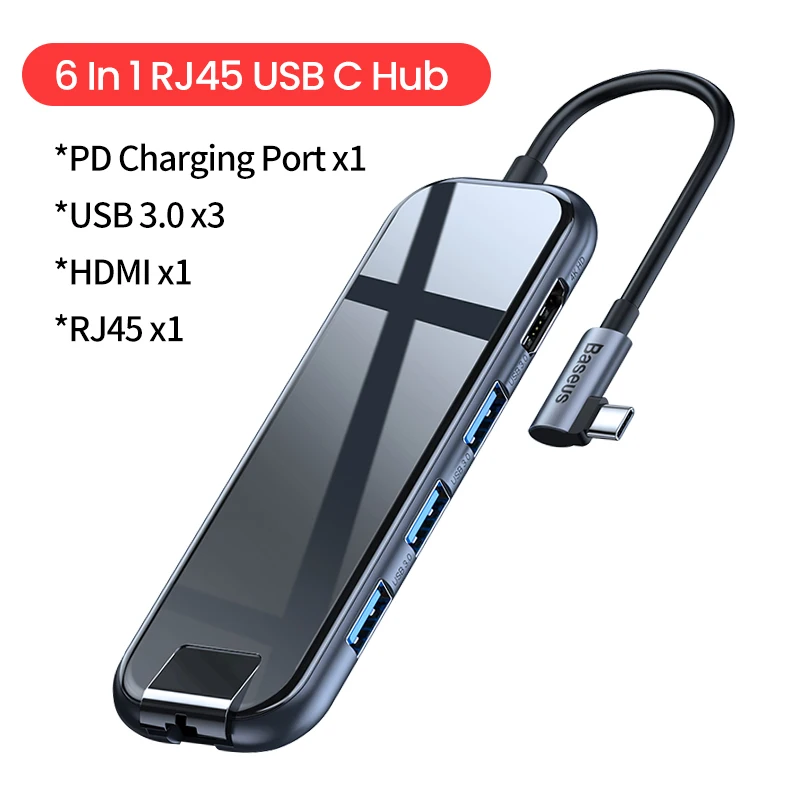 6 In 1 RJ45 USBC Hub Baseus USB-C Тип C концентратор HDMI RJ45 Мульти USB 3,0 адаптер для MacBook Pro Air док-станция USB C концентратор с Беспроводной Зарядное устройство для наручных часов iWatch - Цвет: 6 In 1 RJ45 USBC Hub