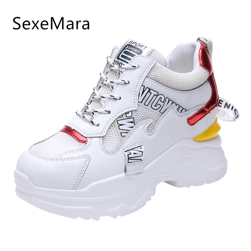 Женская спортивная обувь на платформе 9 см красная/Серебристая повседневная