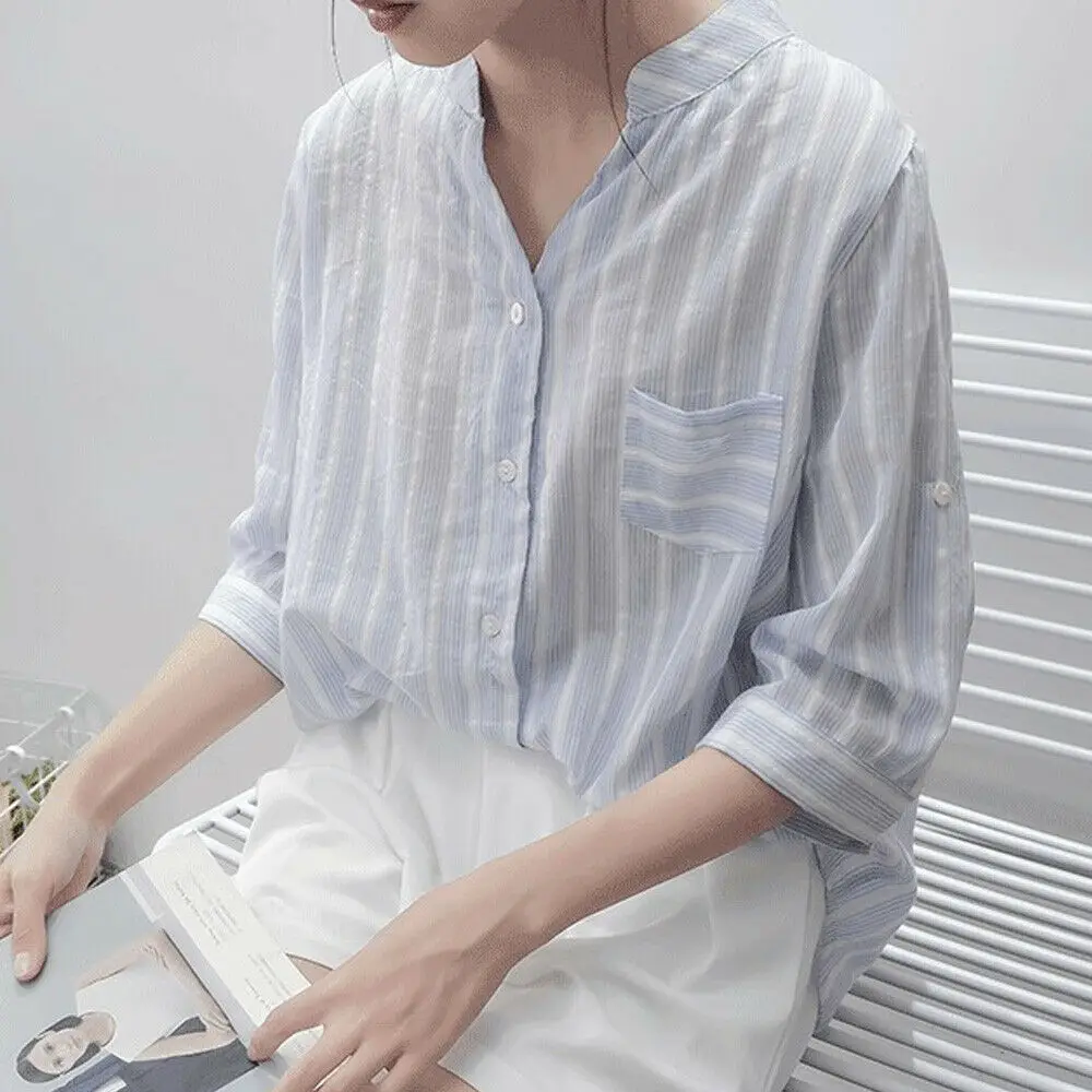 Женская Ретро v-образный вырез три четверти рукав мешковатая Туника Топы пуловер