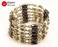 qingmos trendy 4 5mm natural 36 white baroque pearl necklace bracelet for women and gray crystal black hematite bra356