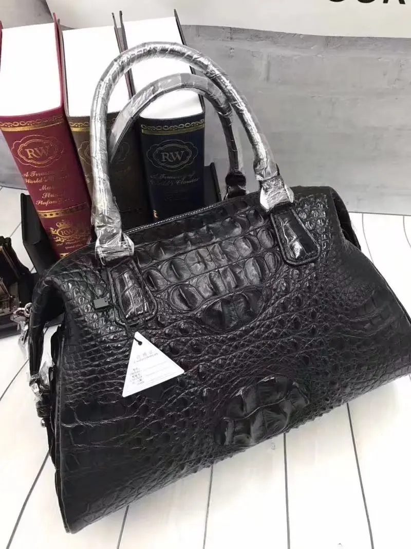 Необычная натуральная кожа аллигатора женский кошелек Подушка настоящая крокодиловая кожа женская сумка с верхней ручкой женская большая сумка на одно плечо - Цвет: Черный