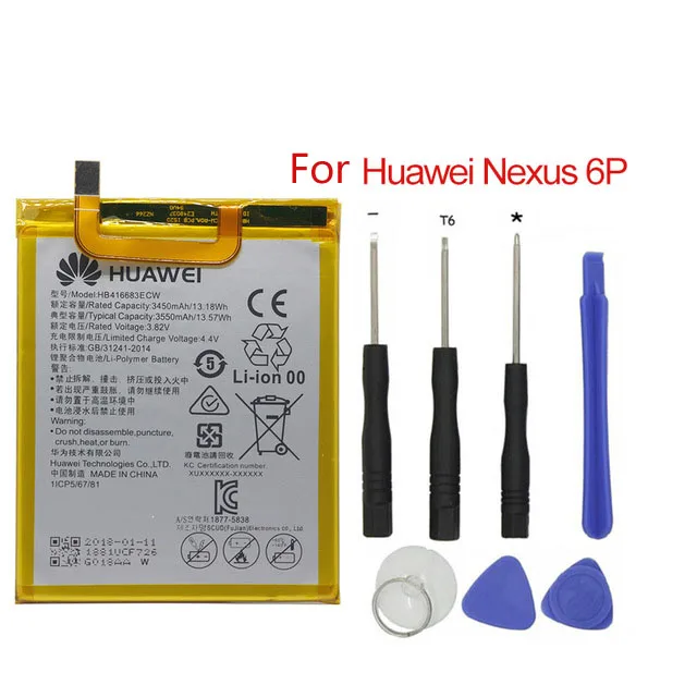 Оригинальный аккумулятор для телефона HB416683ECW huawei Nexus 6 P H1511 H1512 3450 мАч Оригинальные