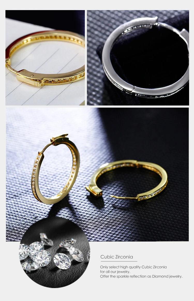 Dreamcarnival1989 Small Round Earrngs Hoops Rhodium or Gold-color White CZ Mounted Safety Press Lock Gift for Mum Regali Natale