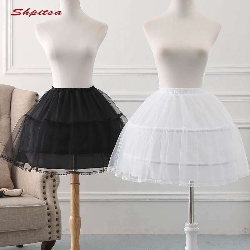 

Black or White 2 Hoops Short Petticoats for Wedding Lolita Woman Girl Underskirt Crinoline Fluffy Pettycoat Hoop Skirt