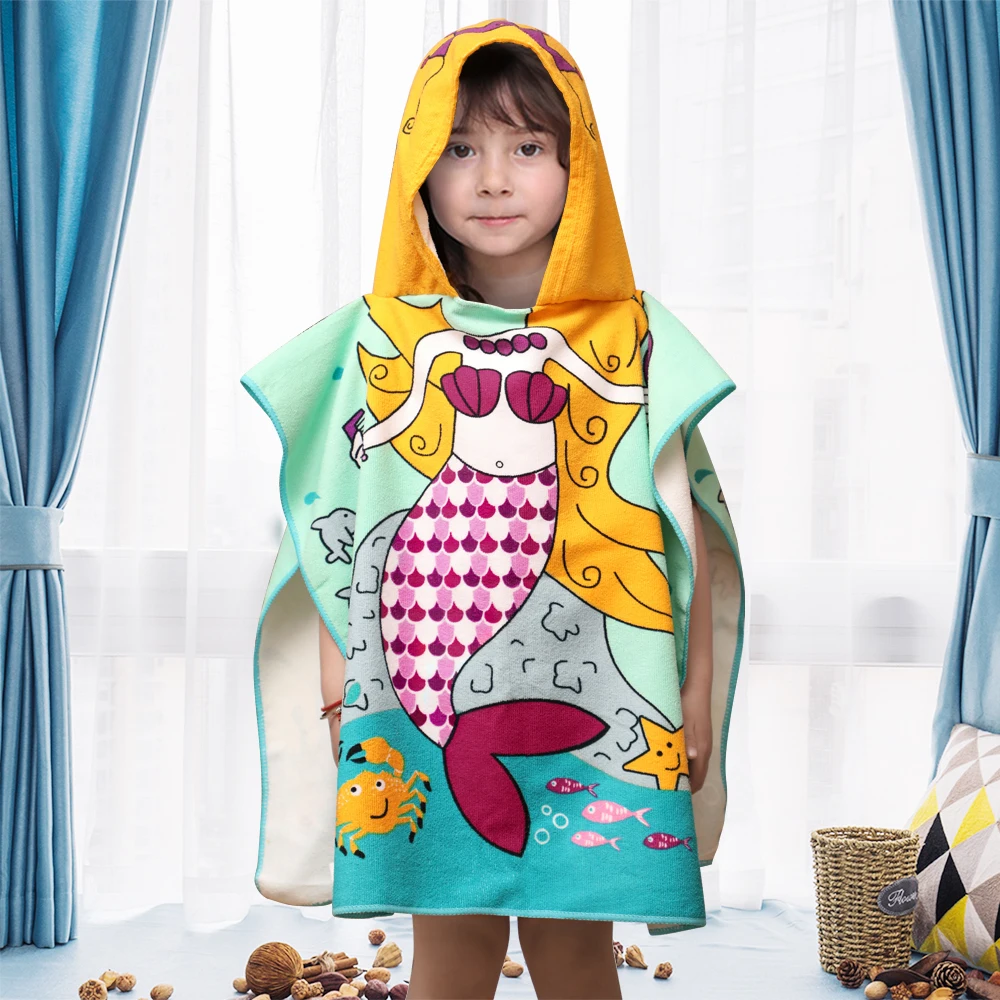 Детские плавательные полотенца мультяшная Пляжная накидка для детей с капюшоном