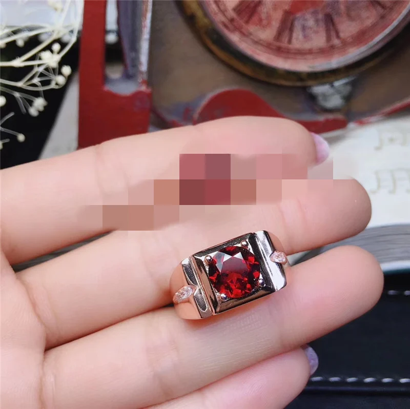 Ring For Men PROCOGEM натуральный гранатовые кольца для Для женщин Для мужчин влюбленных невесты Обручение кольца Подарки 2.5Ct Реальный Камни 925 пробы серебро#569 - Цвет камня: Ring For Men