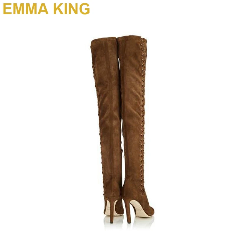 Модные замшевые сапоги до бедра для женщин коричневые Черные Сапоги выше колена
