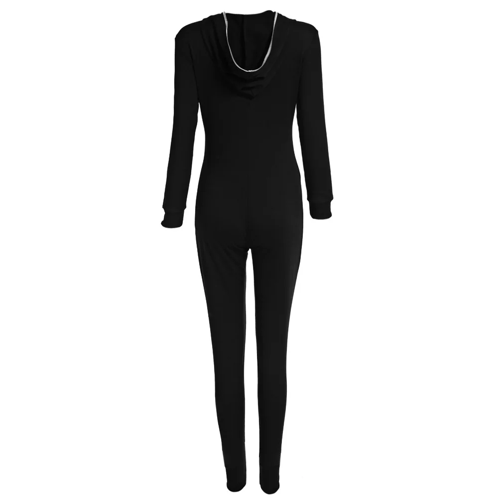 Женский Облегающий комбинезон на молнии с длинным рукавом и капюшоном | Женская