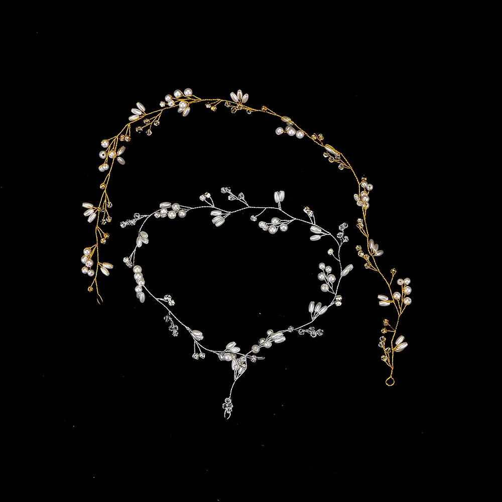 Fashion Romantic Women Crown Floral Crystal Simulated Pearl Headband Handmade 50CM Bride Wedding Jewelry Alloy Hairband | Украшения и