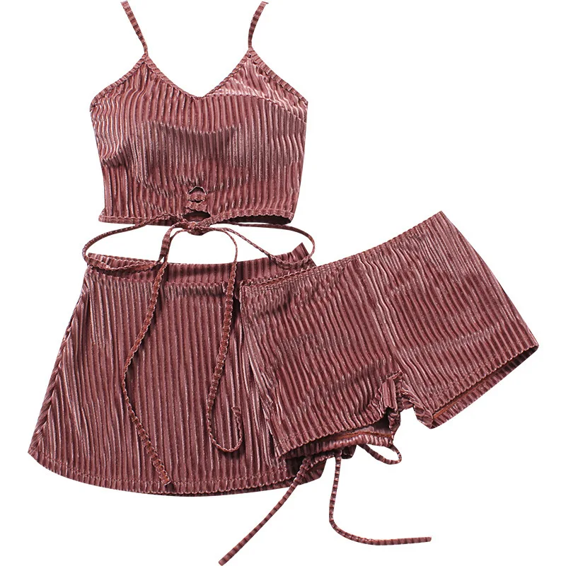Swimsuit Women Bathing Suit Swim 2019 New Summer Clothes For Korean Vintage Velvet Split Girl Tied Skirt High Waist Beach | Спорт и