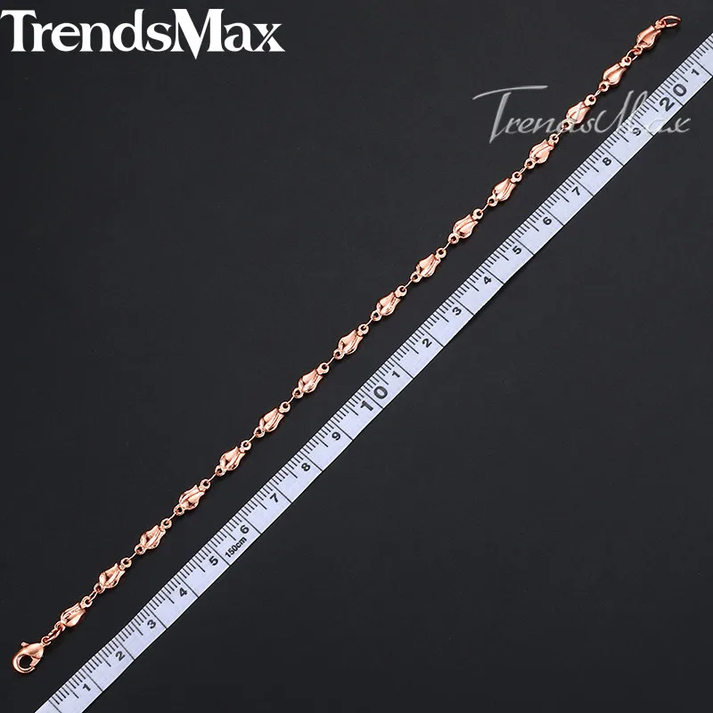 Trendsmax 585 заполненный розовым золотом женский браслет цепочка тюльпан бутон шарик звено 4 мм 18 см 20 см 23 см GB394A