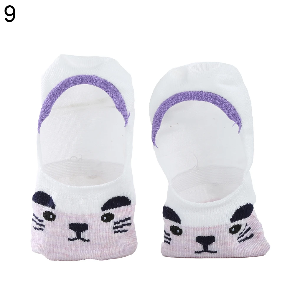 Purple Cat Женские хлопковые носки Invisibles, нескользящие носки-лоферы с подкладкой, низкие носки с изображением животных из мультфильмов, короткие носки-башмачки - Цвет: Purple Cat