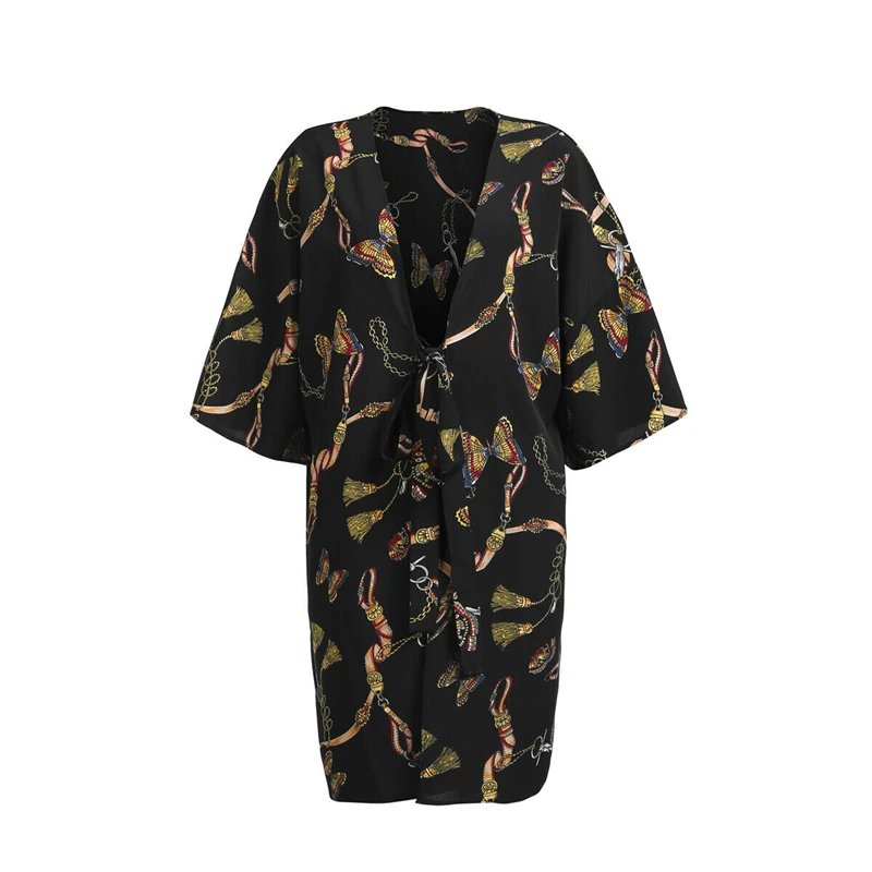 As picture shows Женская кимоно кардиган Boho пляж бикини Cover Up платье летний модный топ Длинная блузка Винтаж принт дамы повседневная одежда - Цвет: As picture shows