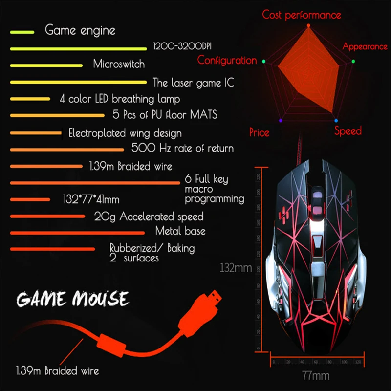 

Gaming mouse gamer ergonomic maus game muis usb mice noiseless led Breathing Light 3200dpi Silent mause for computer pc laptop