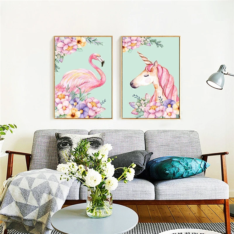 Алмазная живопись 5D сделай сам картина из страз с животными единорогом фламинго