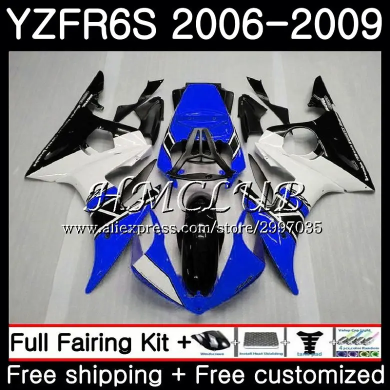 

Bodys For YAMAHA YZF 600 YZF600 YZF R6S 2006 2007 2008 2009 23HC.3 YZF-600 YZFR6S YZF-R6S 06 07 08 09 Fairing Kit Blue white HOT